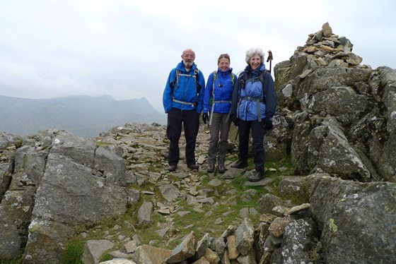 On top of Glaramara in the Lake District with Peter, Susie and the Langdale Pikes in the background.