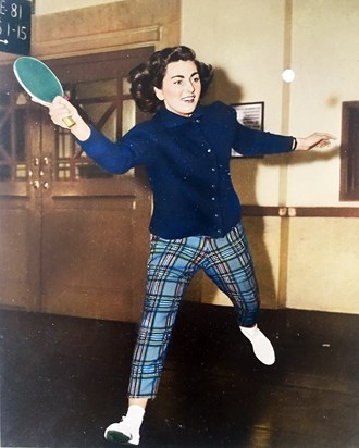 Pam playing table tennis