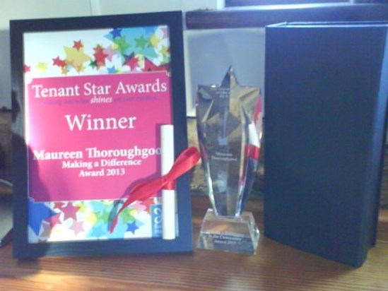 Your award for volunteer work with East Kent Housing - CONGRATULATIONS!!!