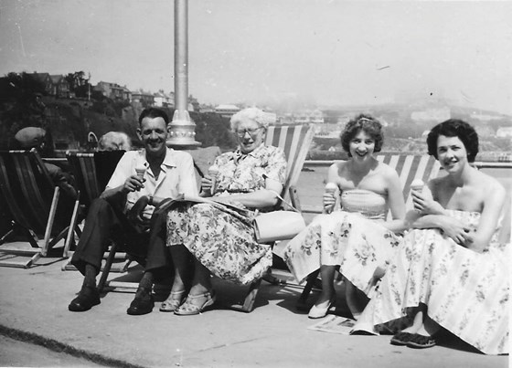 Mum on holiday with her parents and friend Fay.