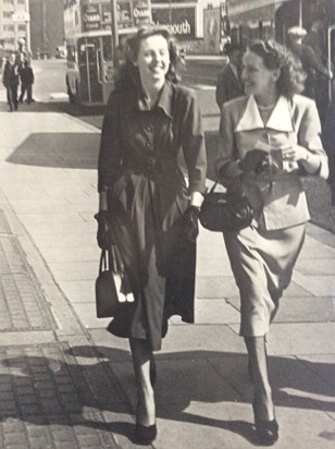 Mum with her friend Peggy in London going to the theatre