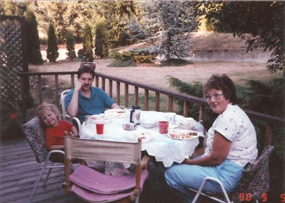 Barb, son John and granddaughter Jenisa at their Gig Harbor mobile home