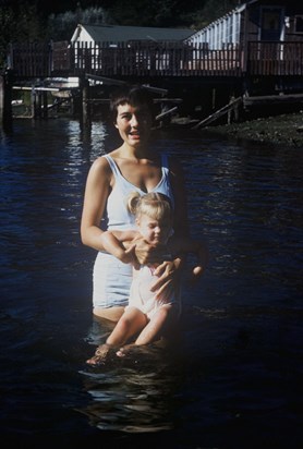 Barb with daughter Rina in the water