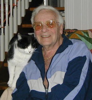 With one of his many cats Pat had over the years, Muffin