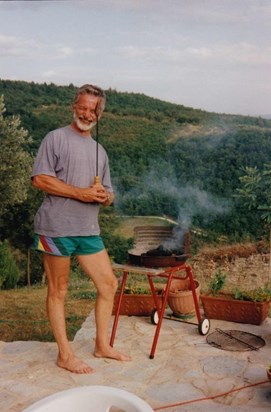 In control of the BBQ in Tuscany.