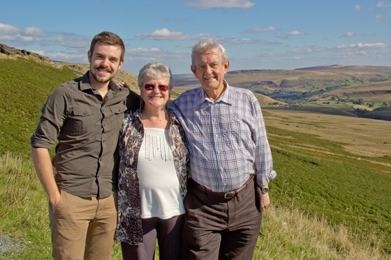 Peter, Marie and David on the boarder of Lancashire and Yorkshire