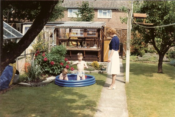 c1986 - Nan with Graham & Jonathan in back garden of number 21.