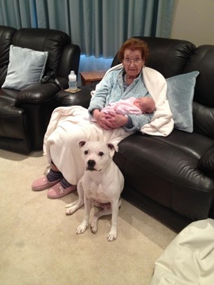 Molly with her First Great Great Grandaughter Paige and her beloved Berbie????