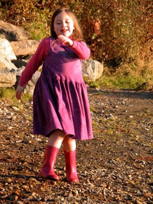 Our dancing girl on an autumn beach – November 2003.