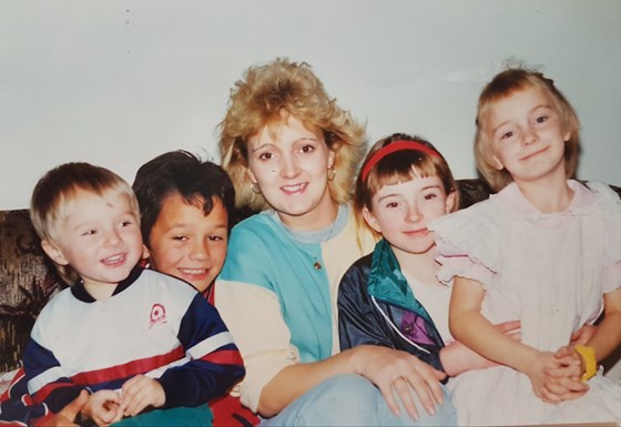 rare picture of us all together, Julie and her 4 children, James, Claire, Jennie & Paul