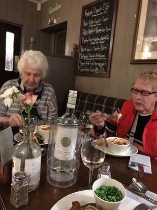 Mum with cousin Ruth enjoying a meal at The Pointers.