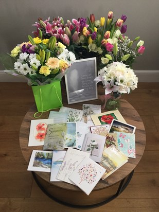 A heart felt thank you for all the beautiful flowers, cards and kind word.  It is a real comfort.