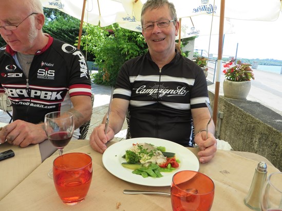Dave, George & Nigel Burgundy Trip 2015. Dave always said cycling was best accompanied with good food and wine!