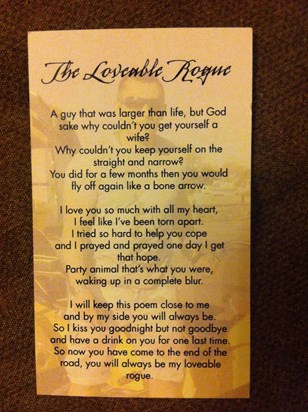 A poem by Paul's sister Leanne Kearns Xx