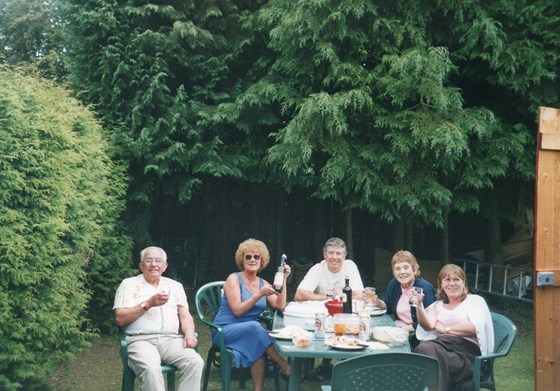 Garden party at Ash Lane with Mam, Tony, Chris, Julie and I. Cheers!!