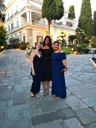 Sara, Saleema, and Thenny just before Scarlet ties the knot in Corfu, Greece (Sept 2019)