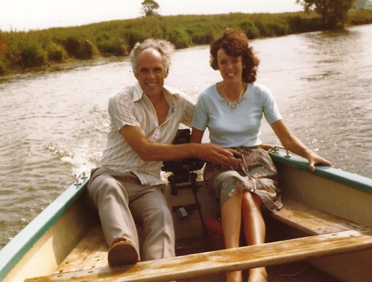 John and Jenny boating at Tewkesbury, June 1982