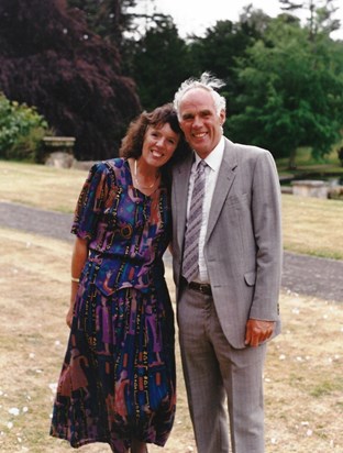 Jenny and John at Zoe Chester's wedding, Cowley Manor, 1990