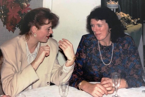 Kate and Jenny at Beverley's wedding, December 1989