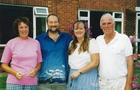 Jenny, John, Jutta and John at Copt Elm Close, 27 July 2002