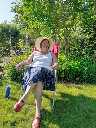 Relaxing in Pauline's garden. July 2020