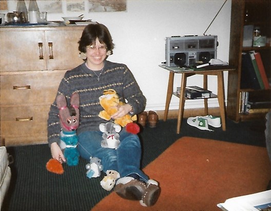 In her final year at Keele Uni, note the cutting-edge line in ear accessories(!) being sported by Pam