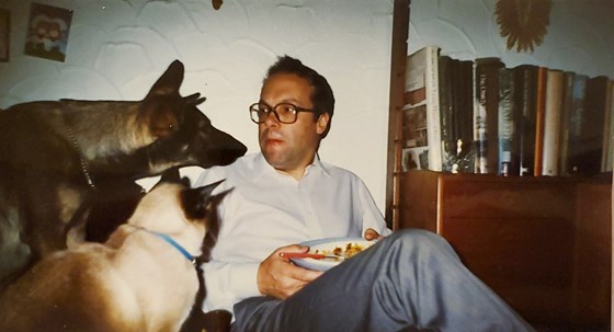 Dad didn't always want to share his dinner with Harry the dog and Zukey the cat ;)