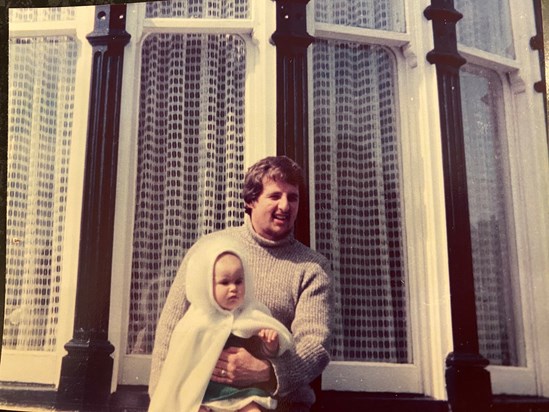 With Anna outside his house in Wellfield Road, Carmarthen in 1977