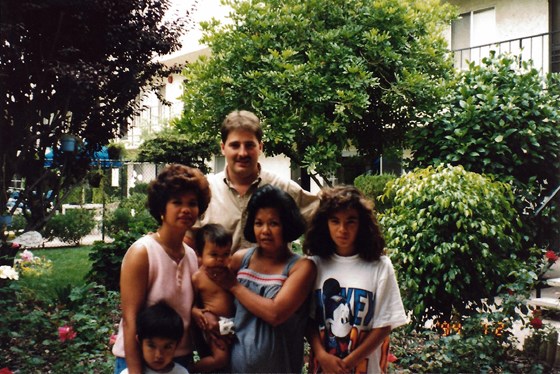 Auntie Baby holding Rachel, with Emily, Dan, Donna, and Aaron, summer 1994