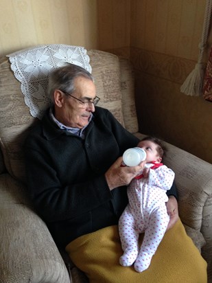 Grandad feeding Lily her milk - Love in their eyes! X