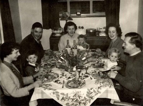 Christmas 1958 Freda, Nigel, Peter (Pip), Marjory, Ian, Joyce, Sue and Rowley. A very happy time.