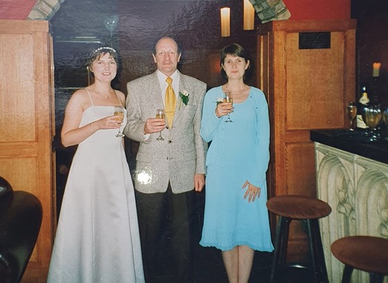 Myself, my sister Paula and my Dad at her first wedding 