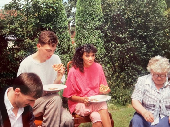 1989. The day after Hilary and Stephen’s wedding in mum’s back garden 