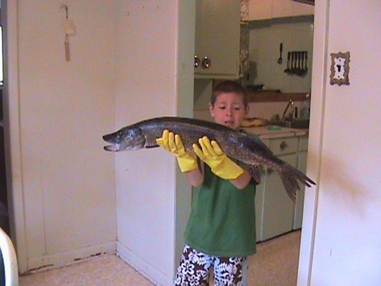 Jaden's big catch 2009-Papa are you sure he won't hurt me...
