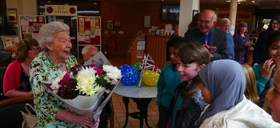 Barbara Bennett's 90th birthday. The local school sang for her