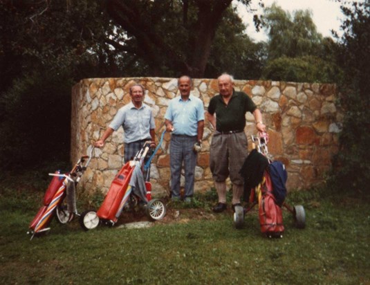 Ken, Jim & Bert playing golf at Holtye - c. 1987