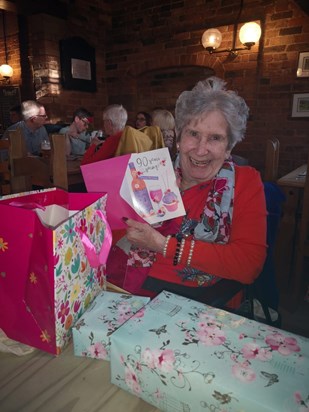 Mum enjoying her presents for her 90th
