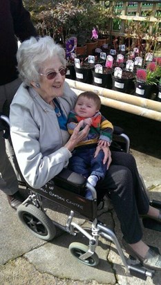 Great Nanny and Sam enjoying an outing to a Garden Centre