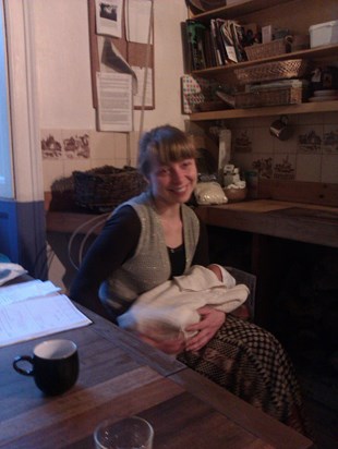 Flis in our kitchen with wee baby Theo.