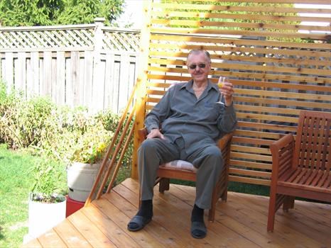 Bob relaxing on the cedar deck he built in his beloved backyard