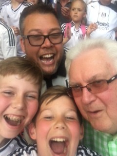 Brian supporting his beloved Fulham at Wembley with Simon, Charlie & Frank 