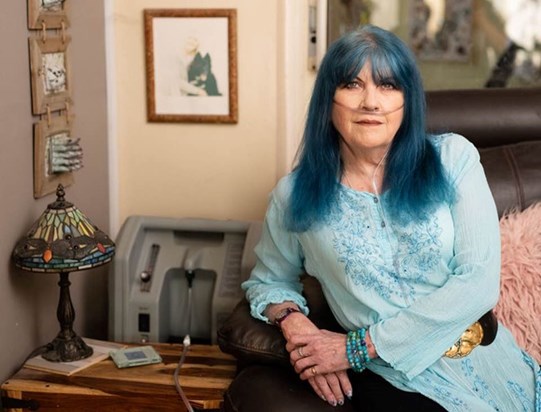 Dawn rocking blue hair for an interview with The Daily Mail in January 2019.