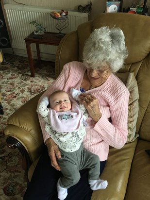 Aunty Jean meeting Anna her great great niece for the first time . Xx