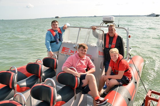 Mark, Max, Tom and our friend James, aboard Mark's RIB Boat, My 2 Boys.