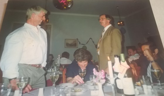 fawlty towers evening in NZ, Bazil looking for dads tie to cut up..but dad had whipped it off and hidden it , just in time lol, happy memory x