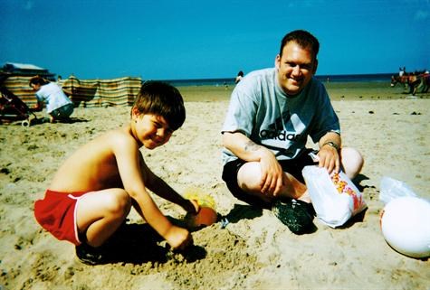 Chris & Paul on the beach in Scarborough 1997