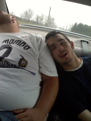 Mike and his "brother" Adam on way to Easter dinner. Can we stay awake? lol