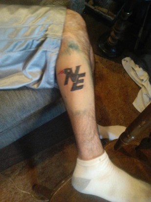 Michael's tattoo supporting his favorite team. New England Patriots