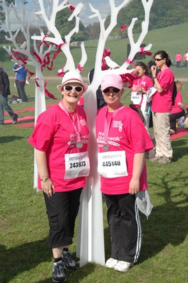 Shirley and Tracey at the wishing tree pink ribbon walk in scone (Perth)