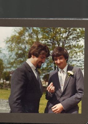 On his wedding day with best man, Richard